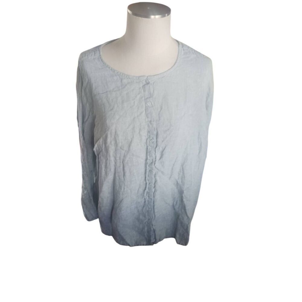 Scoop nexk plus size Tahari linen top light green cruise beach 2x